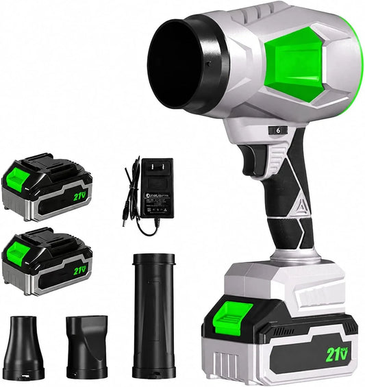 Luchtblazer met 385 CFM tuinblazer, terras, 21 V accu-bladblazer met 2 batterijen en oplader, lichtgewicht luchtblazer met 3 afneembare sproeiers