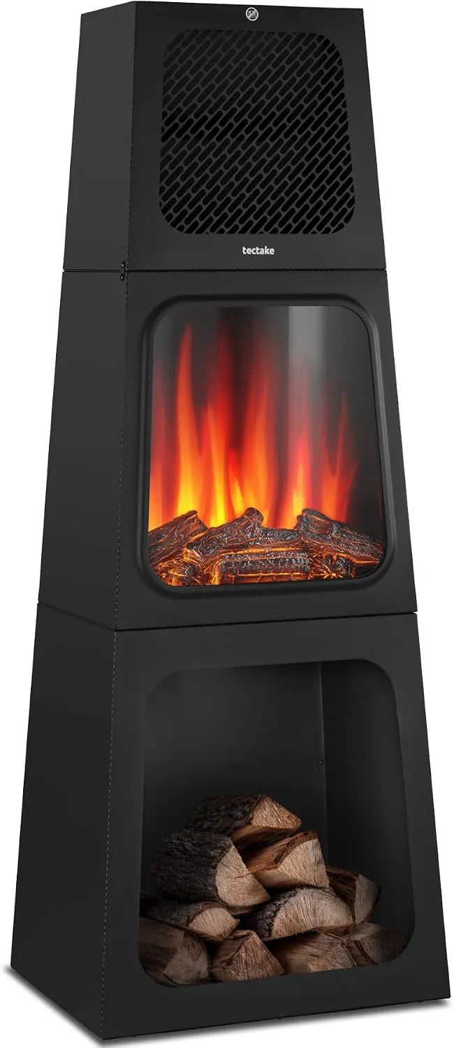 Elektrische haard, 45 x 35 x 120 cm, 900 & 1800 W, 3D Vlammen, Sfeerhaard, Kachel, Timer, Hout en Gloeieffecten, tectake Elektrische Haard, vrijstaand