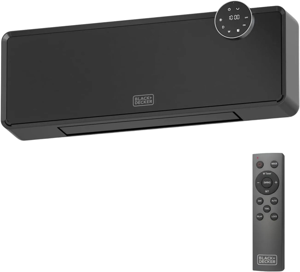 BLACK+DECKER wandgemonteerde keramische kachel met 10–49 °C, 20 m2, wandmontage, regelbare thermostaat, 24-UURS TIMER