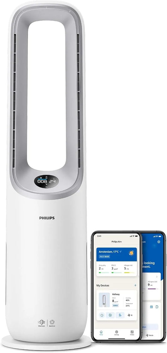 Philips Luchtreiniger en Ventilator met 2-in-1, 70 M2, HEPA-filter, geluidsarme werking, oscillatiefunctie en wit