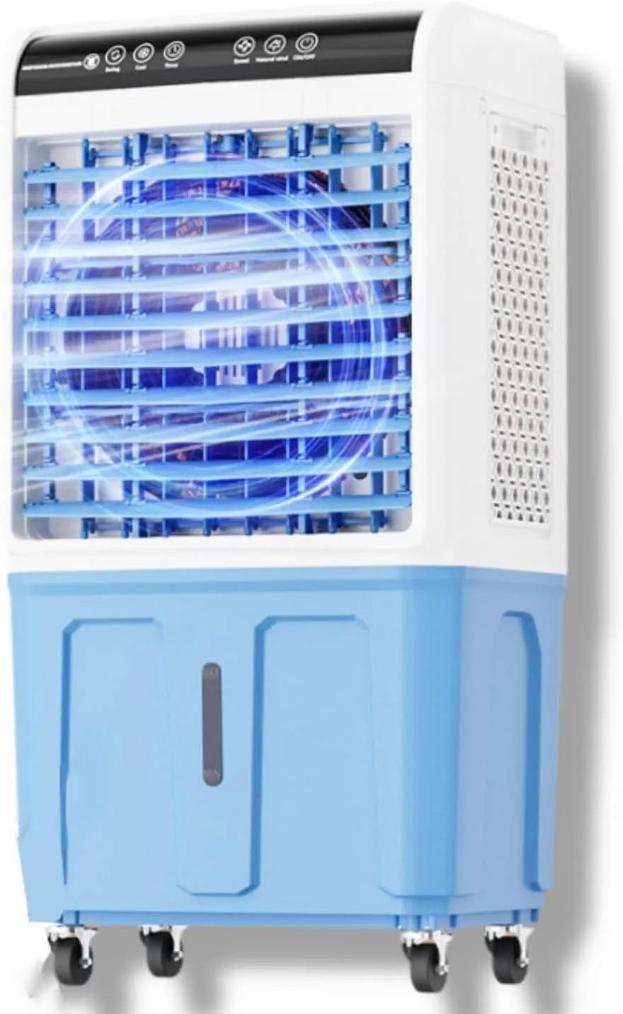 Mobiele airconditioner en Luchtkoeler met 3 snelheden, 40L, afstandsbediening, digitaal display, waterreservoir, oscillatiefunctie, dubbel tanksysteem