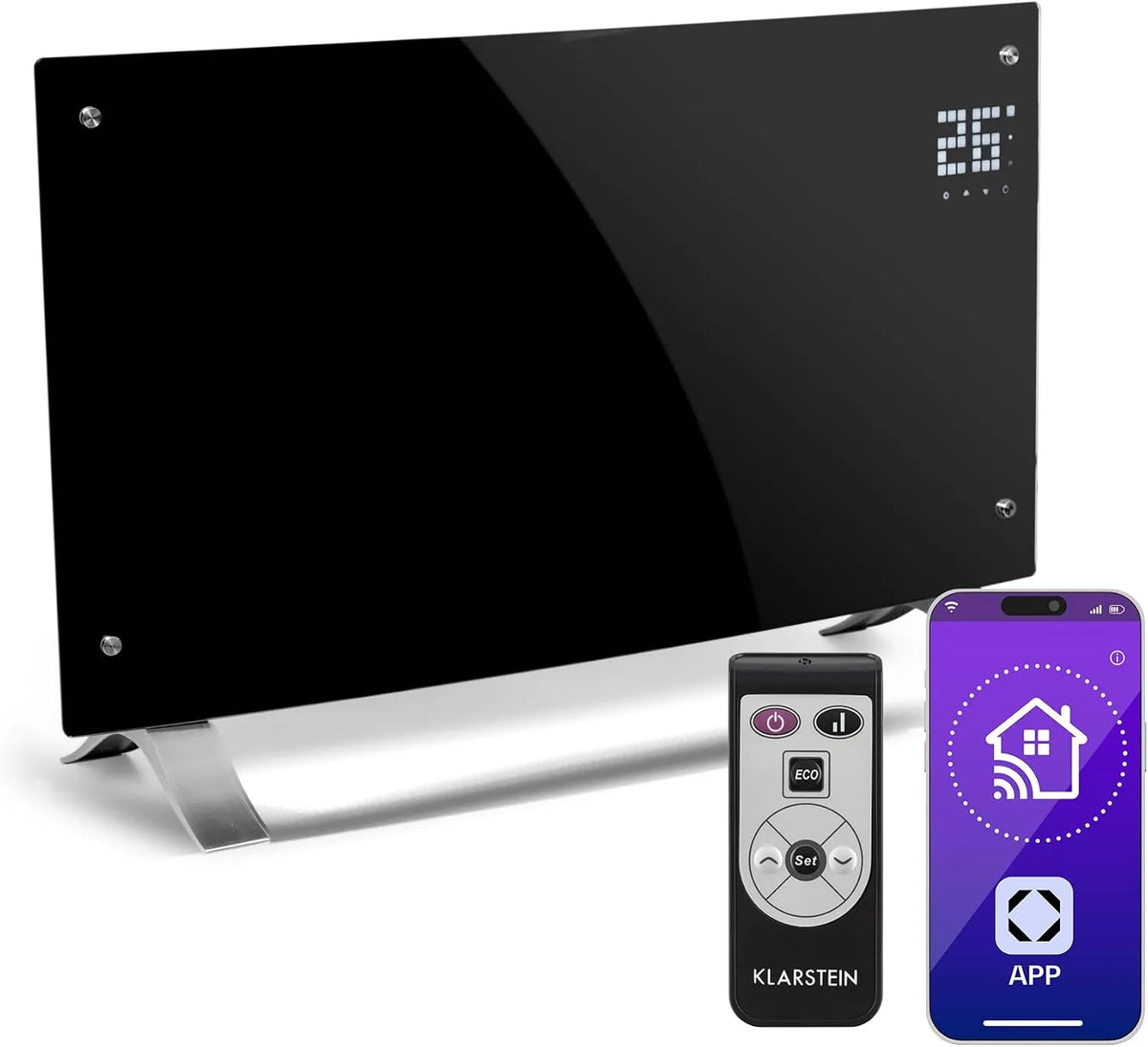 Gaskachel, Klarstein Bornholm, touch-display, 2 verwarmingsniveaus 1000 & 2000 watt, thermostaat 5-45 ° C, convectieverwarmer, led-display