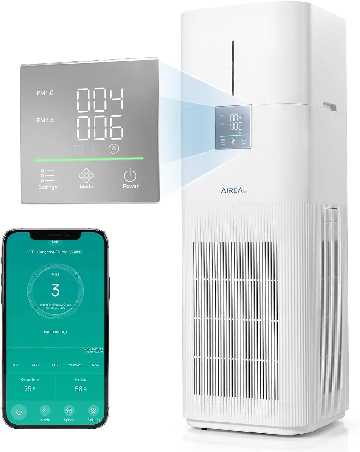Luchtreiniger, AIREAL 2-in-1 AEH800, 7L, H13 True HEPA-Filter voor Huisdieren & Allergieën, WiFi/Spraak AEH800, 325m2