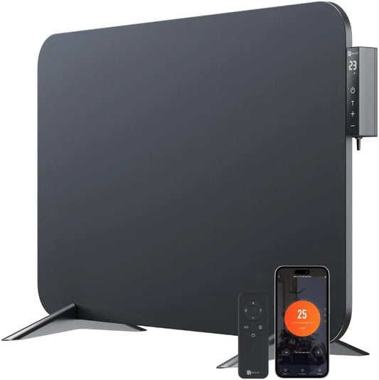 Infraroodverwarming, WIFI en app, tot 10m2 zwart, als wandverwarming of mobiele verwarming, energiebesparend