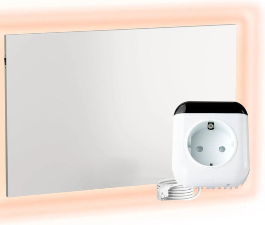 Infraroodverwarming TH70 WIFI-900 W met wandmontage, afstandsbediening, app-bediening, Model TH70 WIFI-900 W en Carbon Crystal infraroodpaneel app