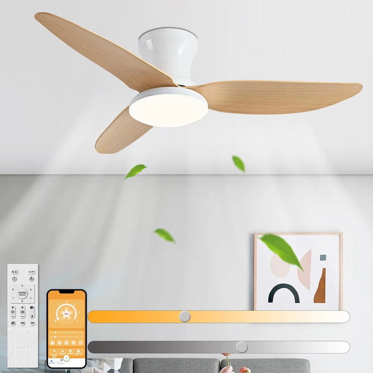 Ventilator, 30 W, 6 snelheden, 107 cm, Timer, Plafondventilator
