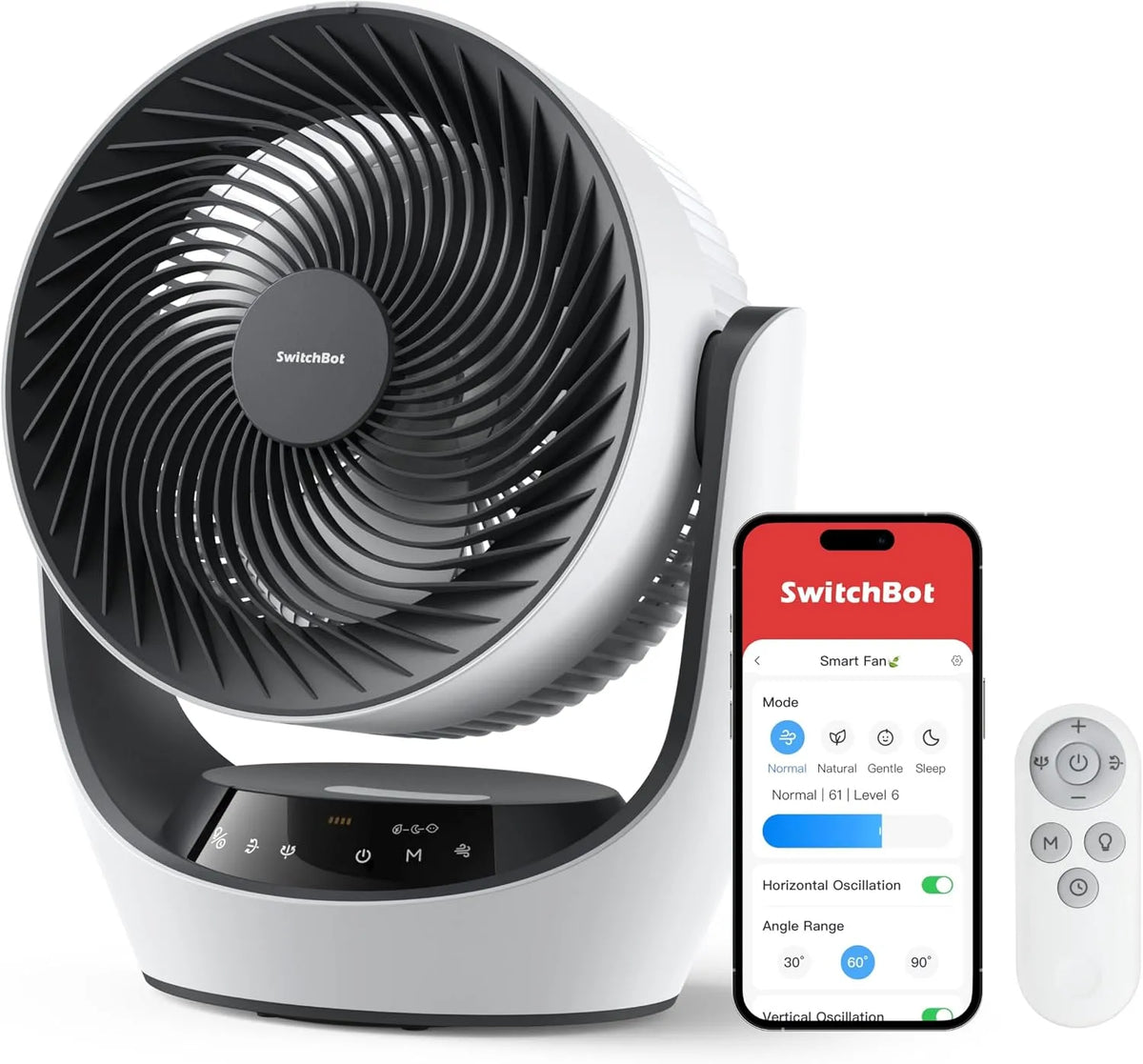 Ventilator met 24 dB, 4 standen, USB, 3600mAh, 22dB, aanraakbediening, afstandsbediening en geluidsarme werking