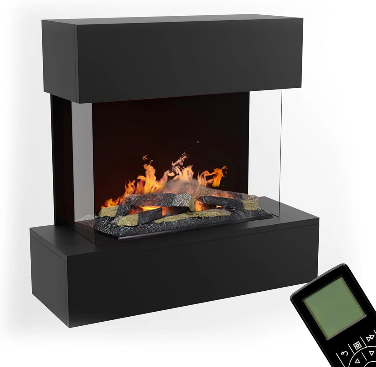 Elektrische haard x78x37 met 80 x 78 x 37 cm, afstandsbediening, zwart, Opti-Myst 600 met houtdecoratie, GLOW FIRE Waterdamp Wandhaard HÖLDERLIN