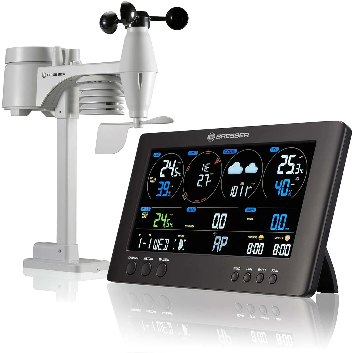 Weerstation met Wifi, 7-in-1 en draadloze werking, Bresser ClearView professioneel Wifi weerstation met buitensensor 7 in 1