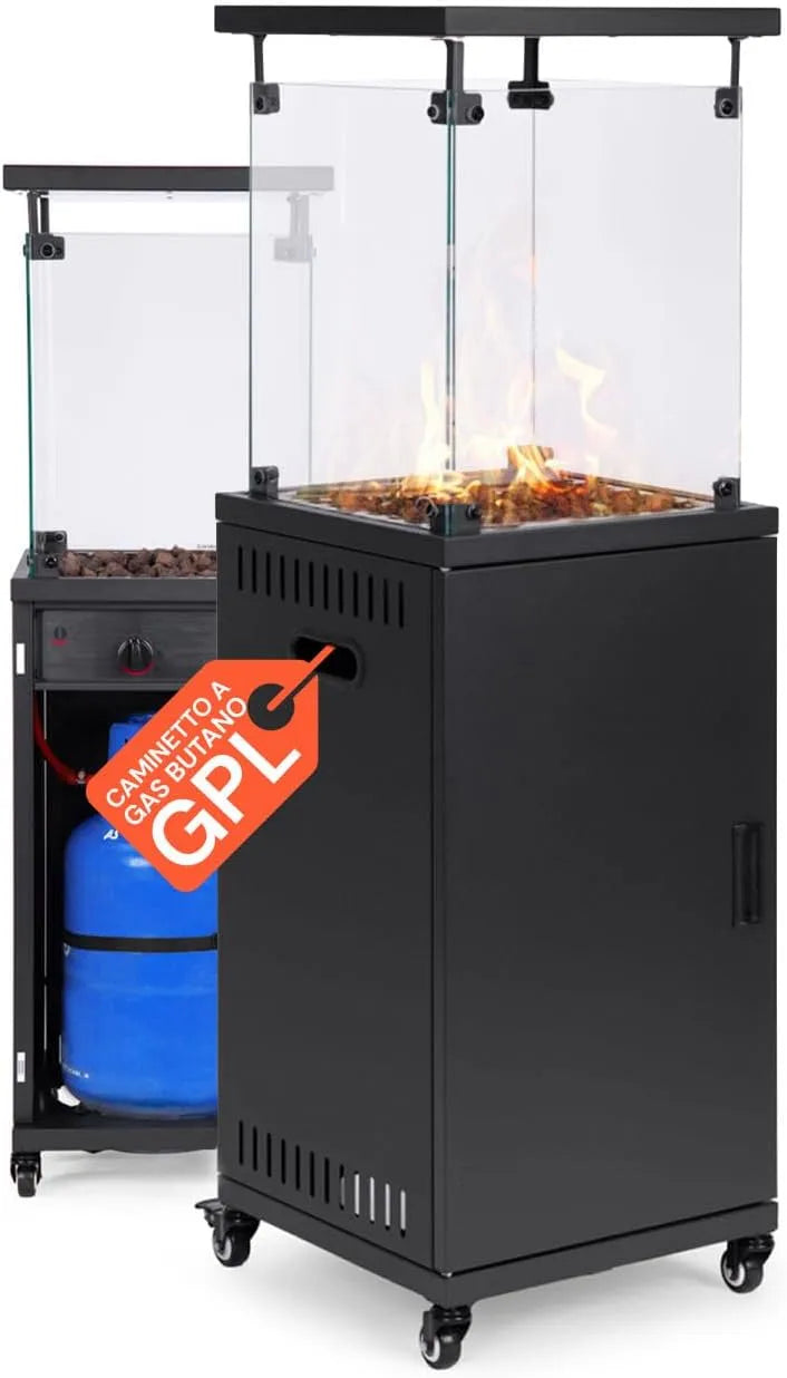 Gaskachel, 15 m2, 12 kW, zwart, met piëzo-ontsteking en lavaststeen