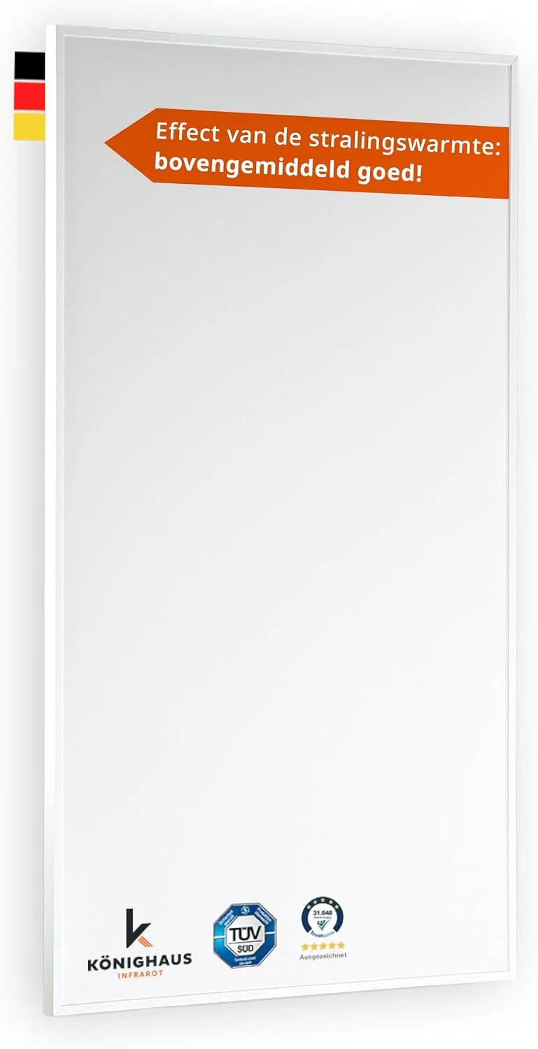 Infraroodverwarming met 600 W, 8-16 m2, wandmontage, 130 W, 1-3 m2, 300 W, 3-8 m2 en 450 W