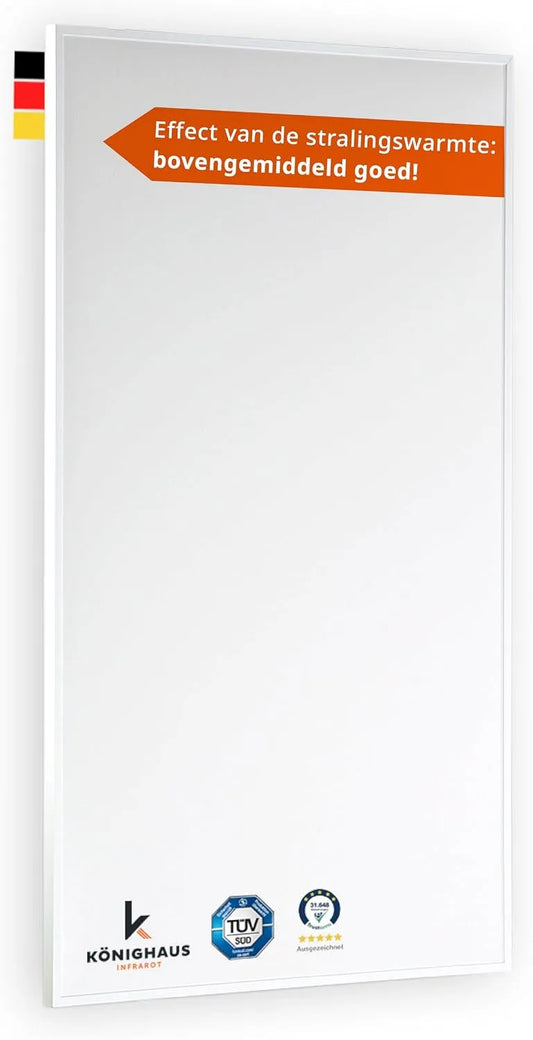 Infraroodverwarming met 600 W, 8-16 m2, wandmontage, 130 W, 1-3 m2, 300 W, 3-8 m2 en 450 W