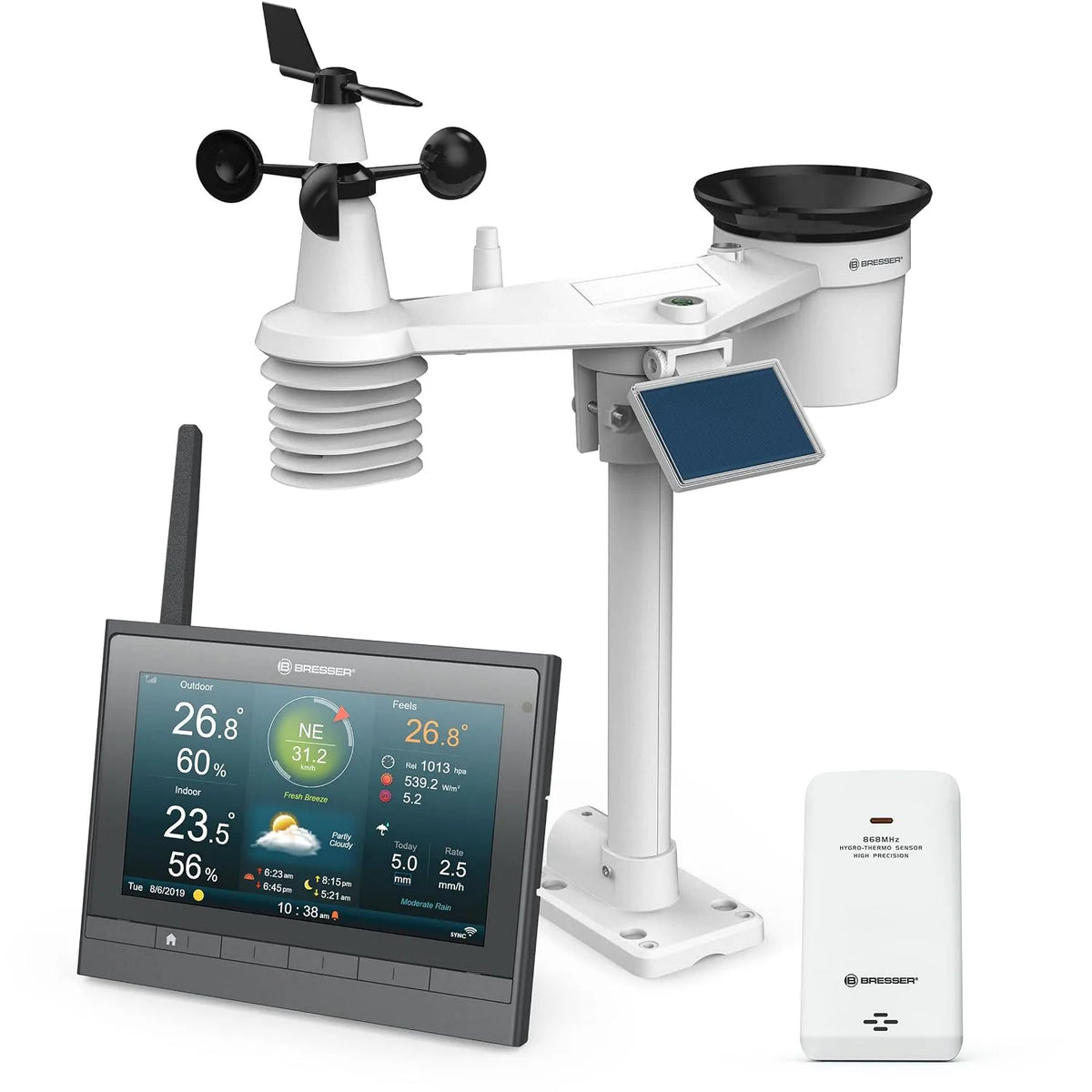 Weerstation, Bresser MeteoChamp HD Draadloos weerstation met buitensensor, op zonne-energie, grijs, 7-in-1