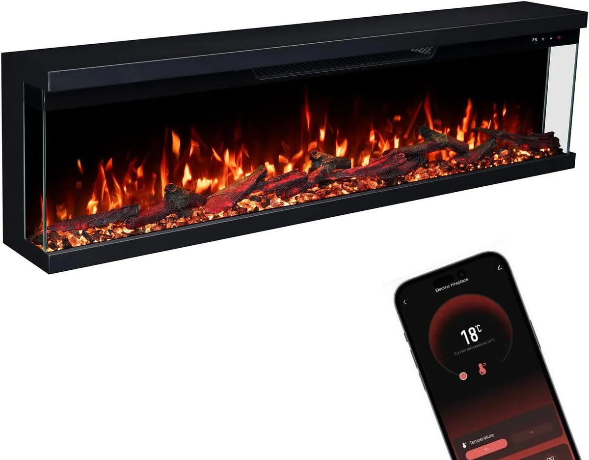 Elektrische haard met 127 x 35 x 19 cm, 1800 W, timer, 20-30 °C, 8 uur, afstandsbediening en app-bediening