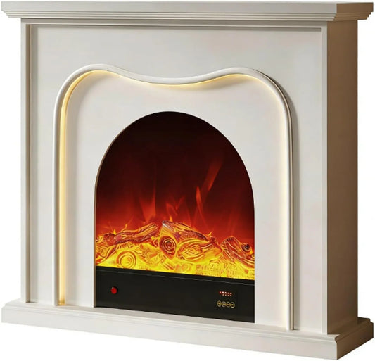 Elektrische haard, Parelmantels Elektrische haard, eikenhouten frame van schouw Realistisch LED-vlameffect Schoorsteenmantelomlijsting