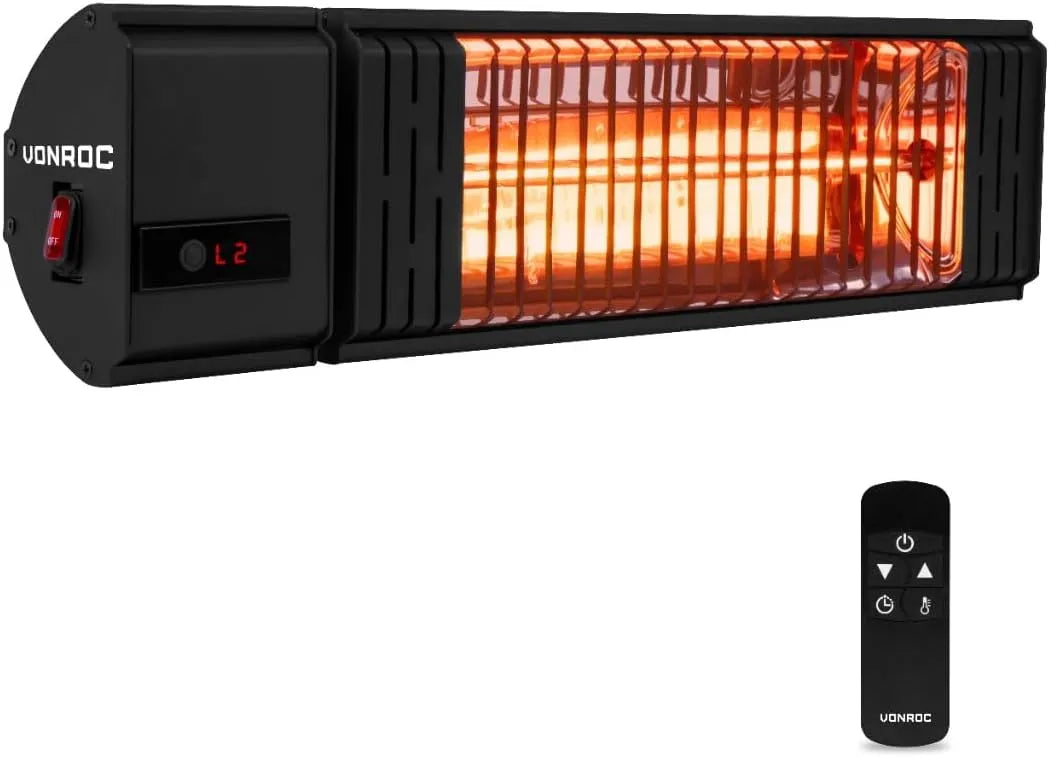 VONROC Terrasverwarmer met 2000 W, timer, afstandsbediening en digitaal display