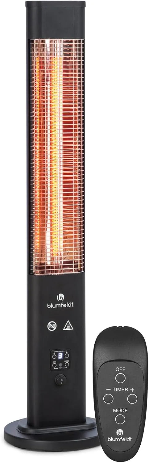 Warmtestraler, 1200 watt, 3 verwarmingsniveaus, In & Out warmtestraler, carbon verwarmingselement, zwart, 9-uurs timer, blumfeldt Heat Guru Plus