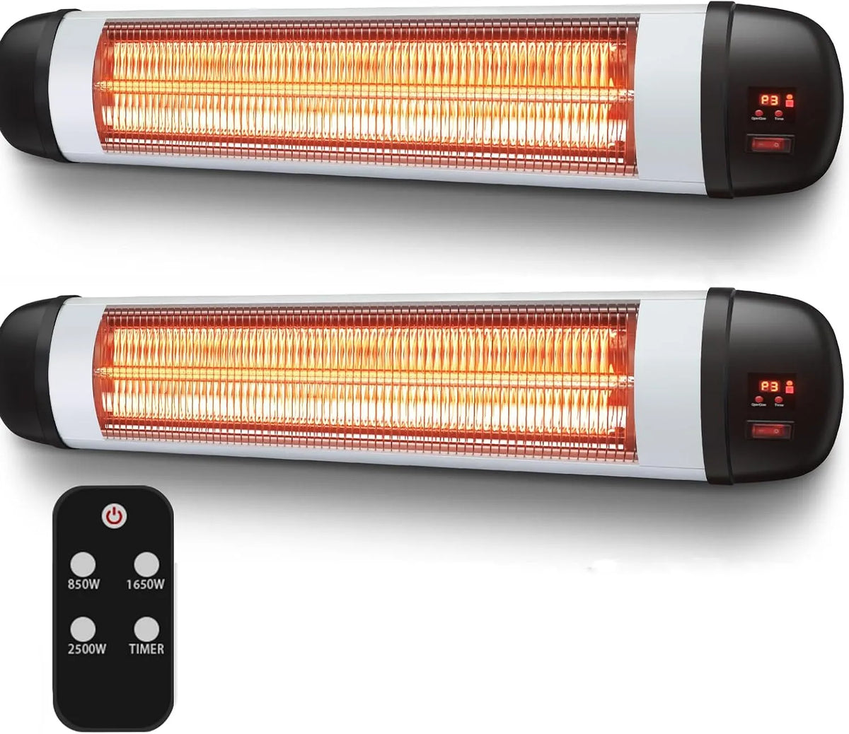 Infraroodverwarming, Verwarmingsstraler voor, wandmontage, 3 warmtestanden, infrarood straler, outdoor, met afstandsbediening