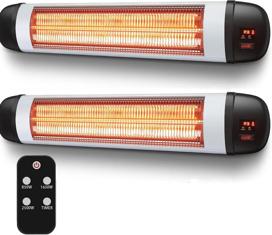 Infraroodverwarming, Verwarmingsstraler voor, wandmontage, 3 warmtestanden, infrarood straler, outdoor, met afstandsbediening
