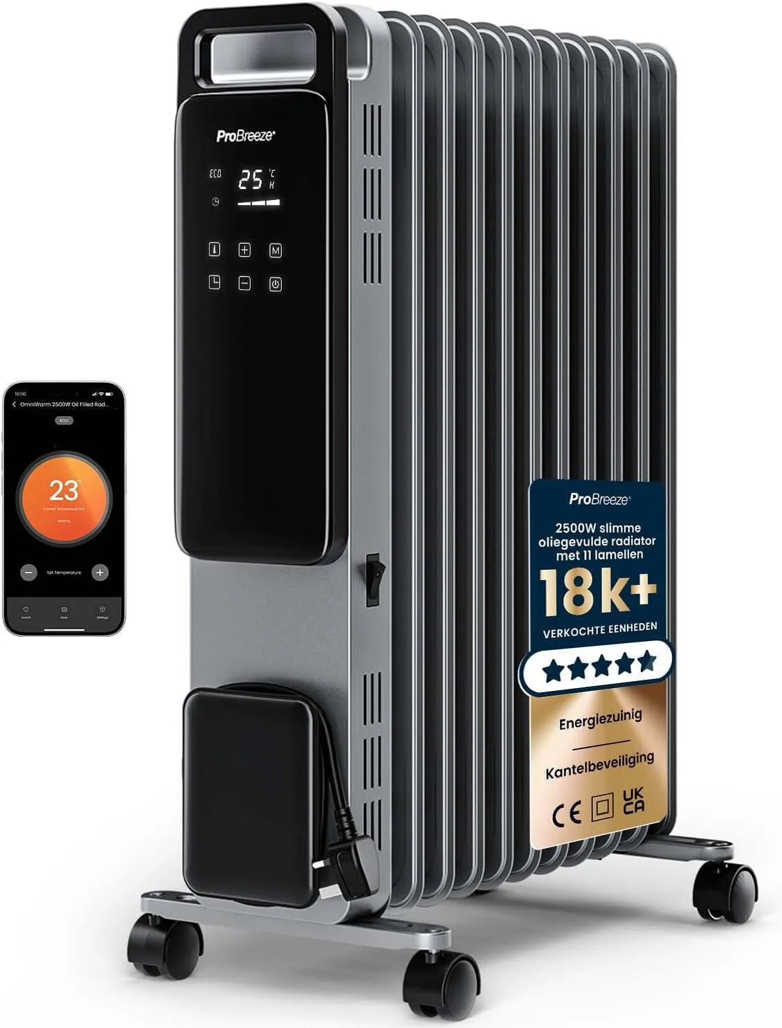 Ventilatorkachel, 2500 W, wifi, 3 warmtestanden, 24-uurs timer, touch-display en, slimme verwarming, elektrisch, olieradiator energiebesparend