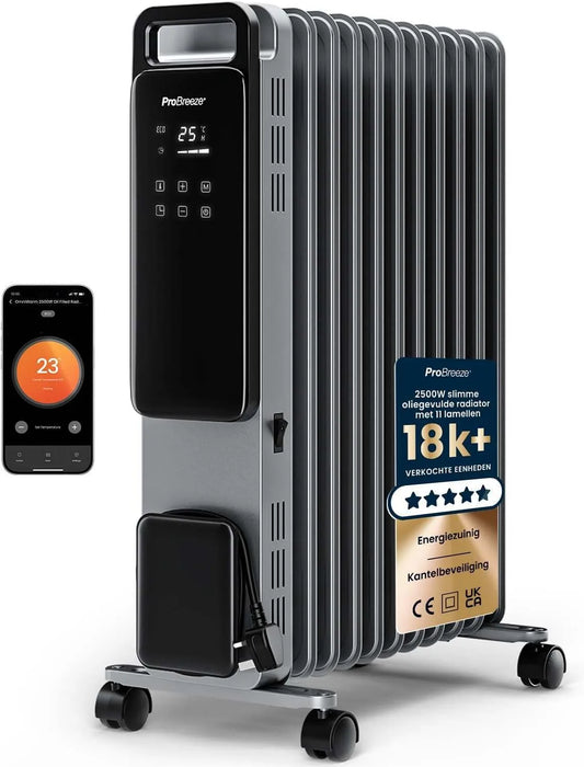 Ventilatorkachel, 2500 W, wifi, 3 warmtestanden, 24-uurs timer, touch-display en, slimme verwarming, elektrisch, olieradiator energiebesparend