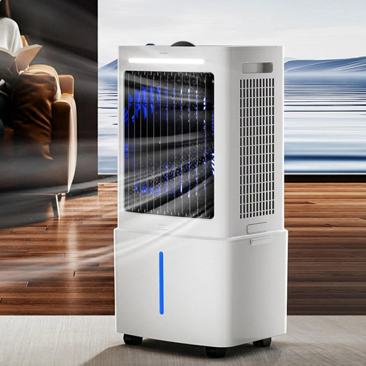 Mobiele airconditioner, ruimtebesparend ontwerp, draagbaar, ventilator, bevochtiging, schommelende vleugels, watergekoelde airconditioner, met kast