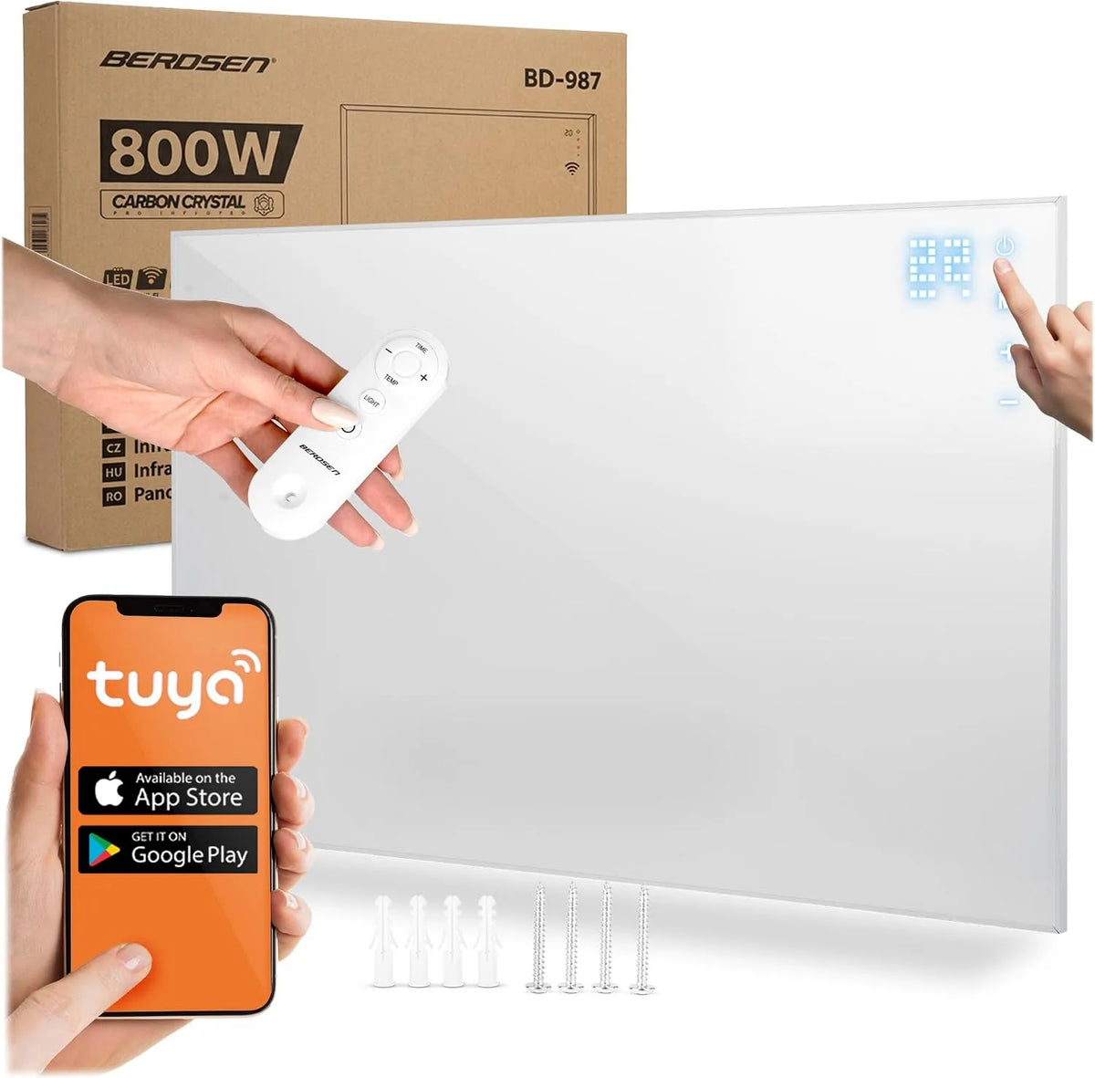 800 W, Infraroodverwarming, WiFi Tuya, verwarmingsplaat, app-bediening, Berdsen