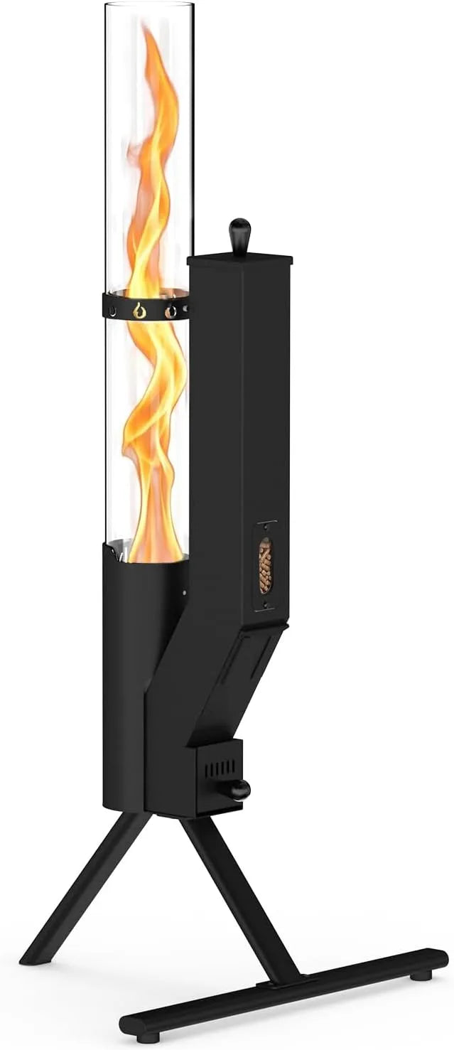 Terrasverwarmer, Hoogte 110cm, Tuinfakkel op Pellets, Design Buitenhaard