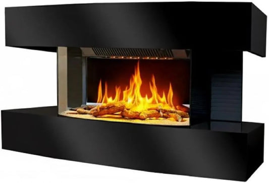 Elektrische haard, Timer, realistisch vlam effect, Afstandsbediening programeerbaar, Zwart, Elektrische Wandhaard met Verwarming 2000 W