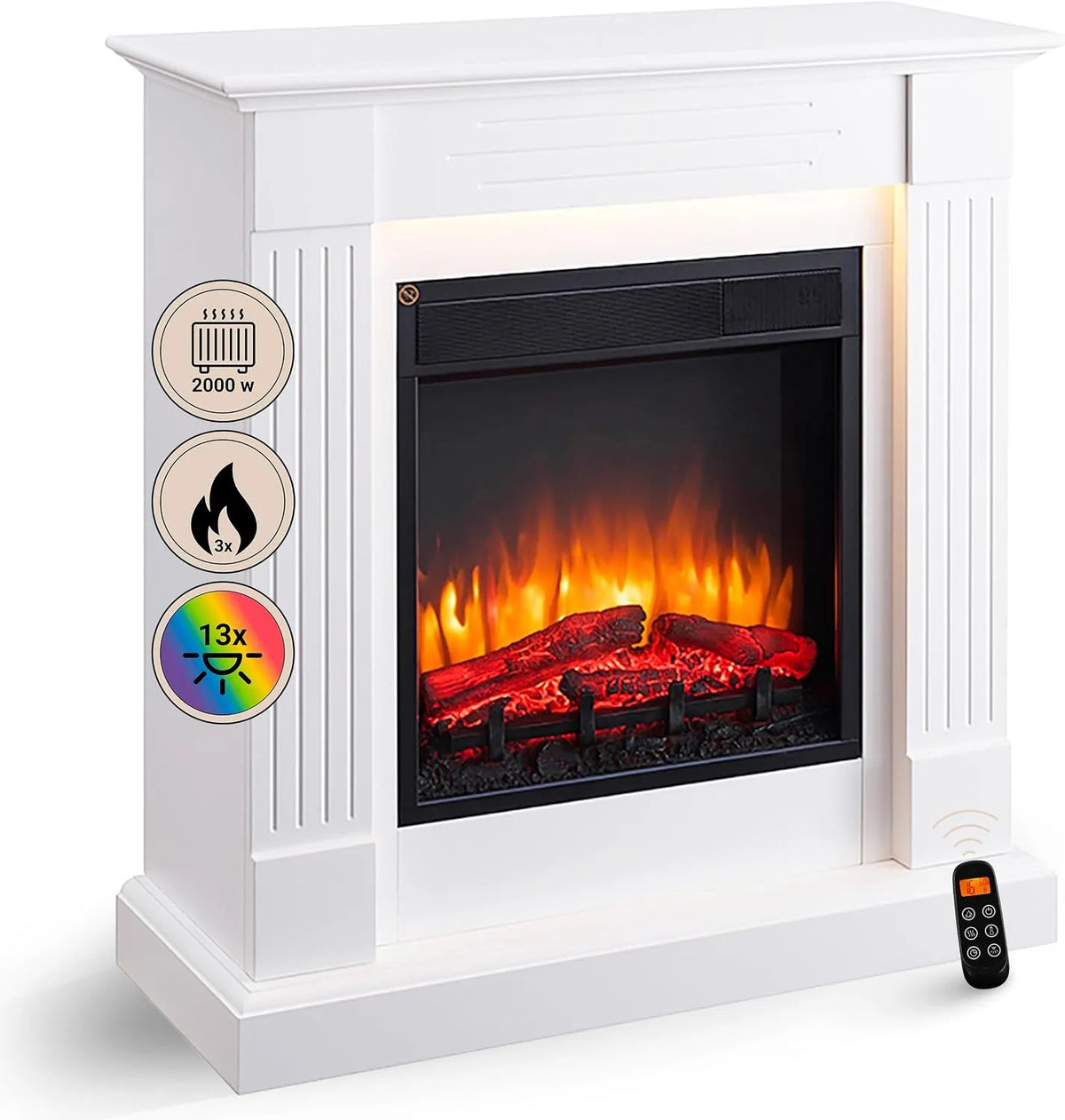 Elektrische haard, BALDERIA Ladina, realistisch 3D-vlam effect, LED-Verlichting, Afstandsbediening programeerbaar, Thermostaat, wit