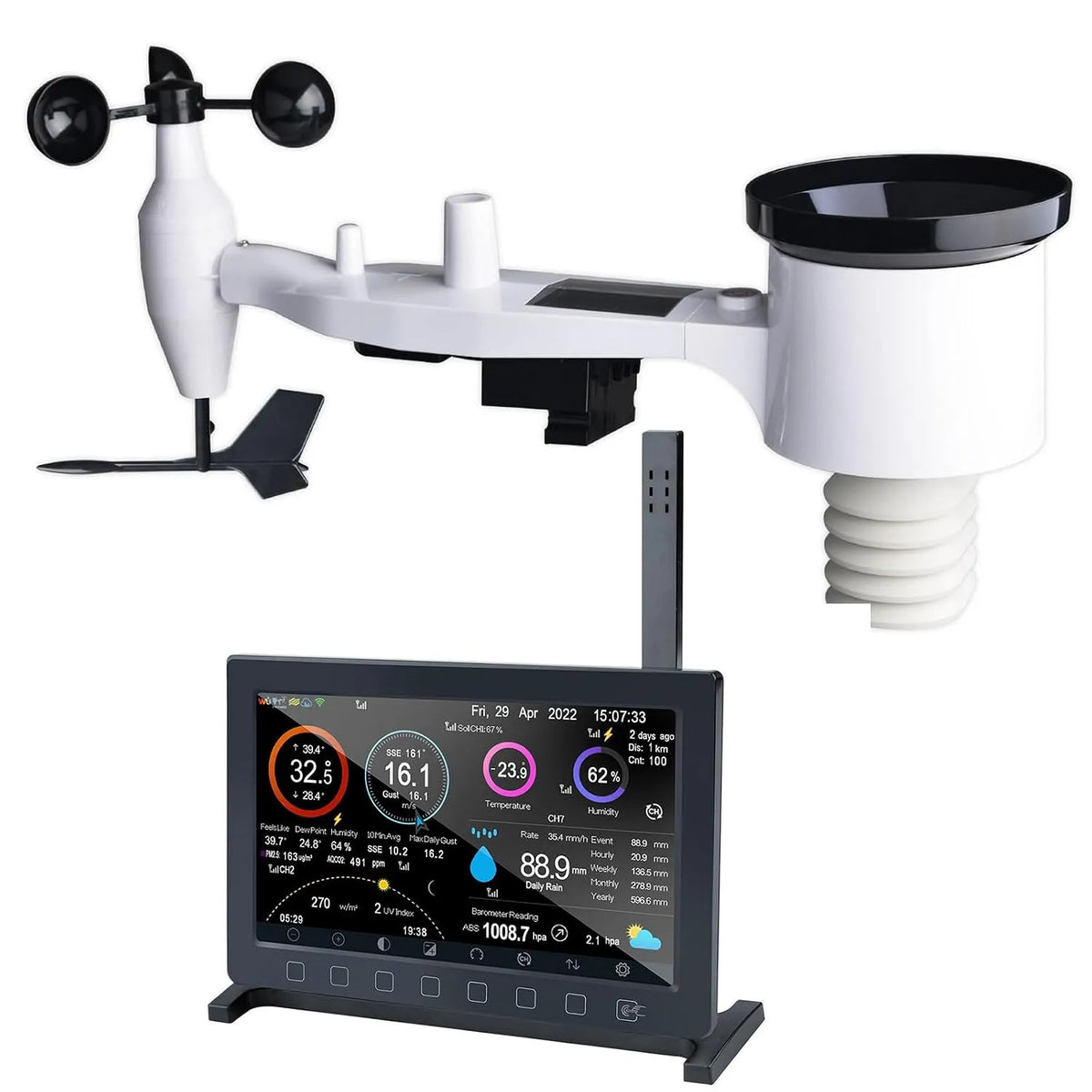 Weerstation HP2561 met 7-in-1, wifi, 7 inch, draadloze werking en zonne-energie