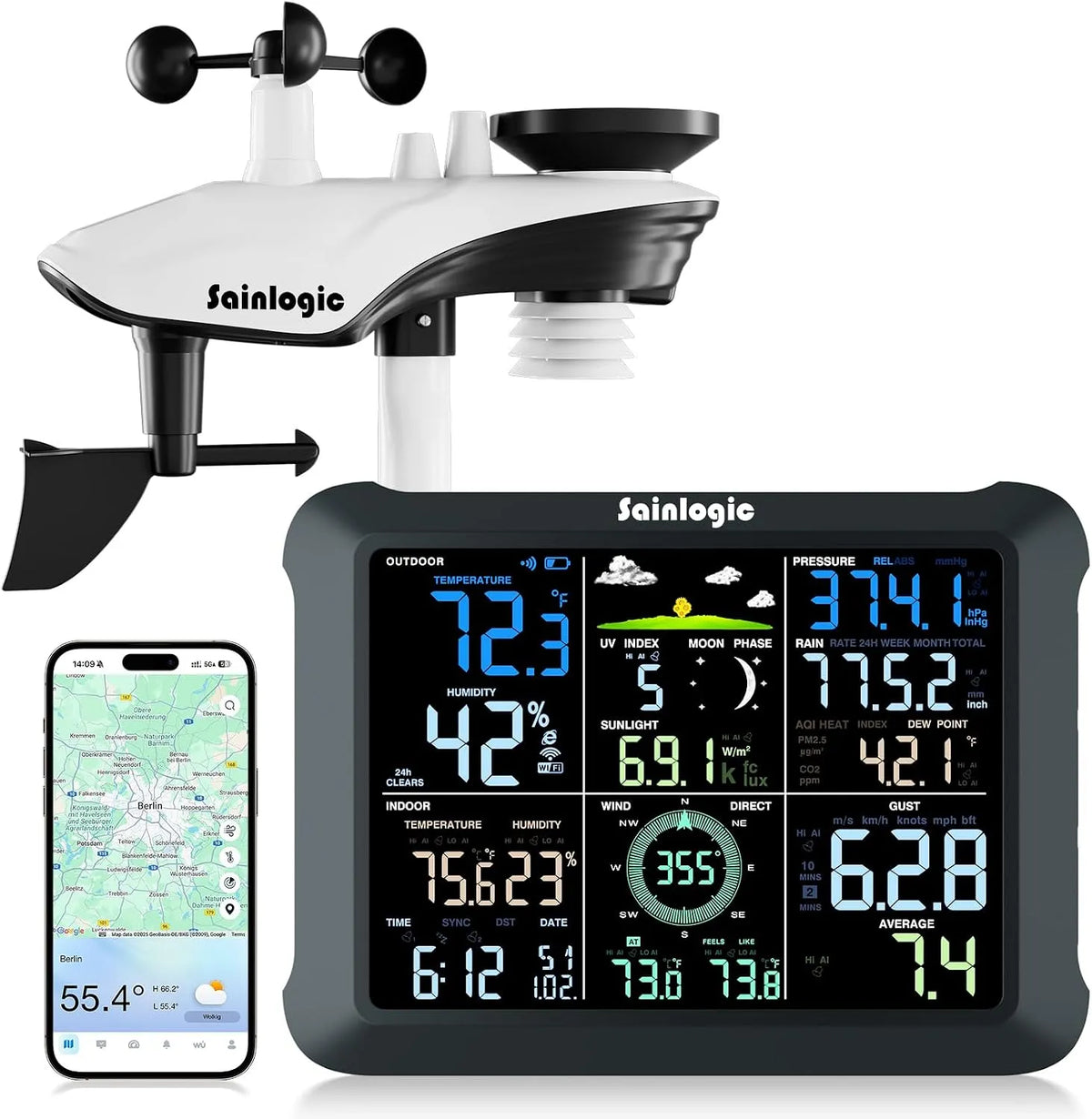 Weerstation met Wifi, 5 minuten, 8,5 inch, 10-18 uur, 24 uur, 48 uur, 7-in-1 en draadloze werking