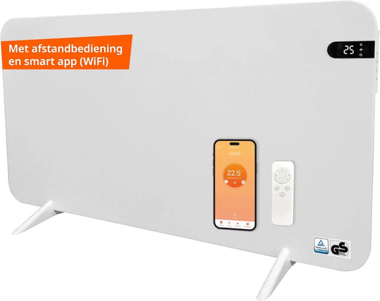 Infraroodverwarming met 600 W, wandmontage, afstandsbediening, app-bediening, digitaal display en wit