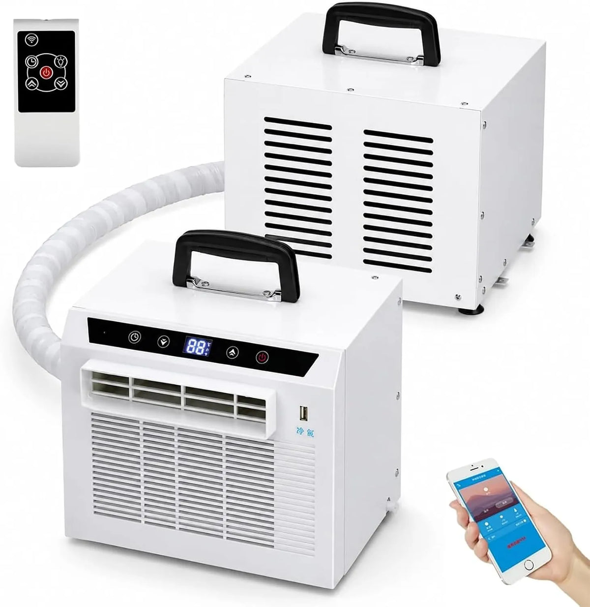Mobiele airconditioner met 3000 BTU, 1300 W, timer, WIFI, 1-12 uur, afstandsbediening, aanraakbediening en geluidsarme werking