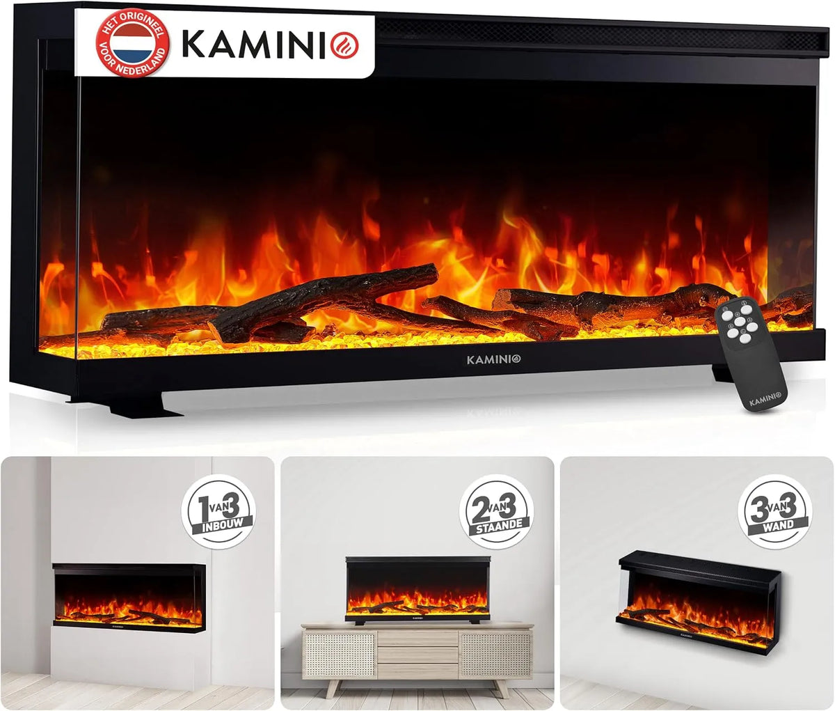 Elektrische haard met 36 inch, 3-in-1 en afstandsbediening, Elektrische 3-in-1 haard met panoramaweergave