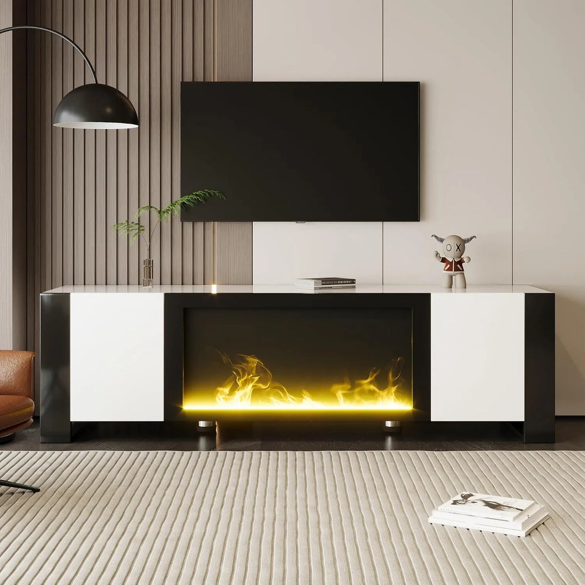 Kast, KAZZIO TV-kast, lowboard met elektrische open haard vlameffect, geen verwarmingsfunctie
