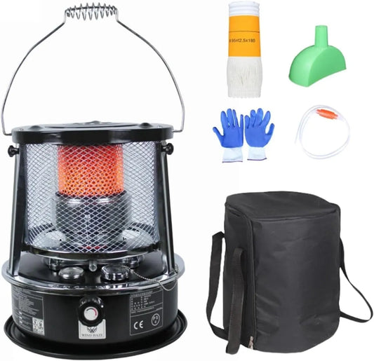 Elektrische kachel met 33 x 33 x 38 cm, 19-21 uur en zwart, Kerosine Convectieverwarmer Camping Draagbare Ruimteverwarmer