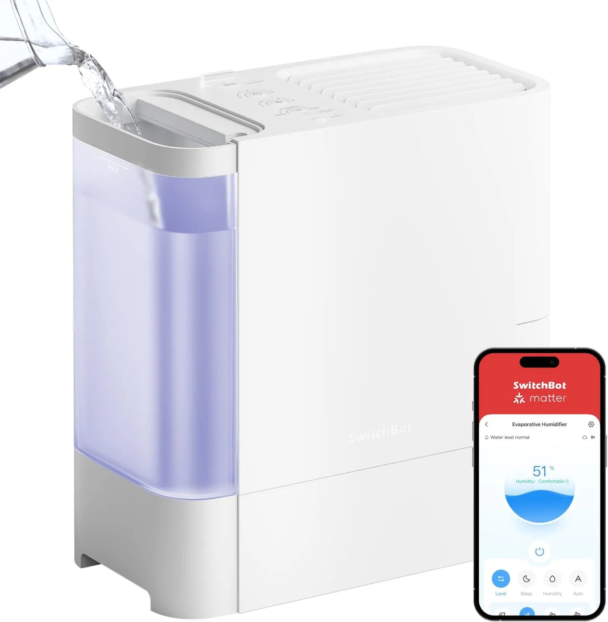 Luchtbevochtiger met 750 ml, 18 dB, waterreservoir, slaapstand en wit