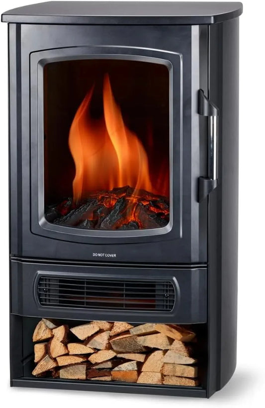 Elektrische haard ND-183 met 2000 W, 56,5 x 38 x 25 cm, 1000 W, regelbare thermostaat en zwart