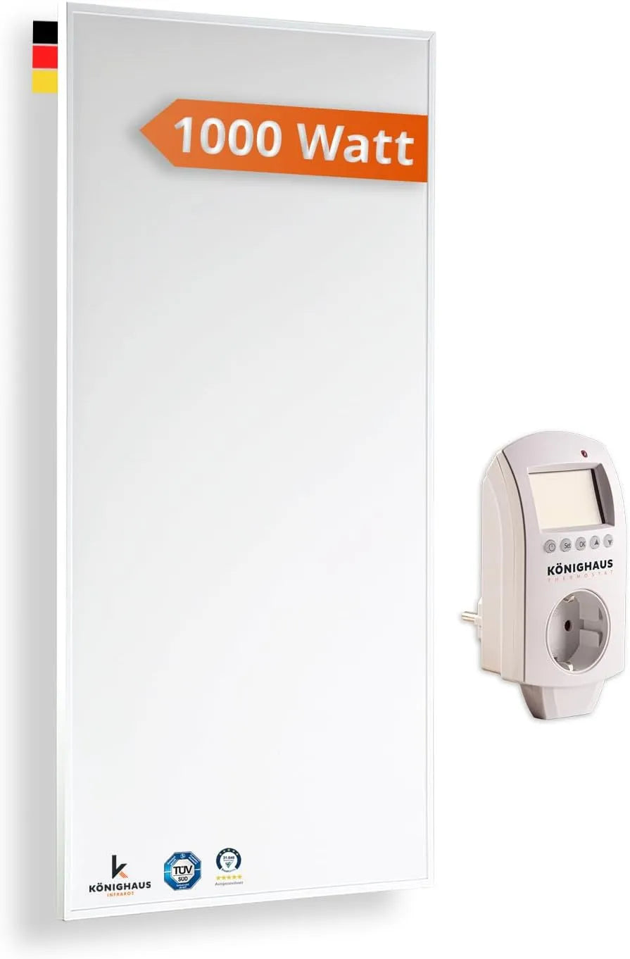 Infraroodverwarming met 1000 W, 130 W, 1-3 m2, 300 W, 3-8 m2, 450 W, 5-12 m2 en 600 W