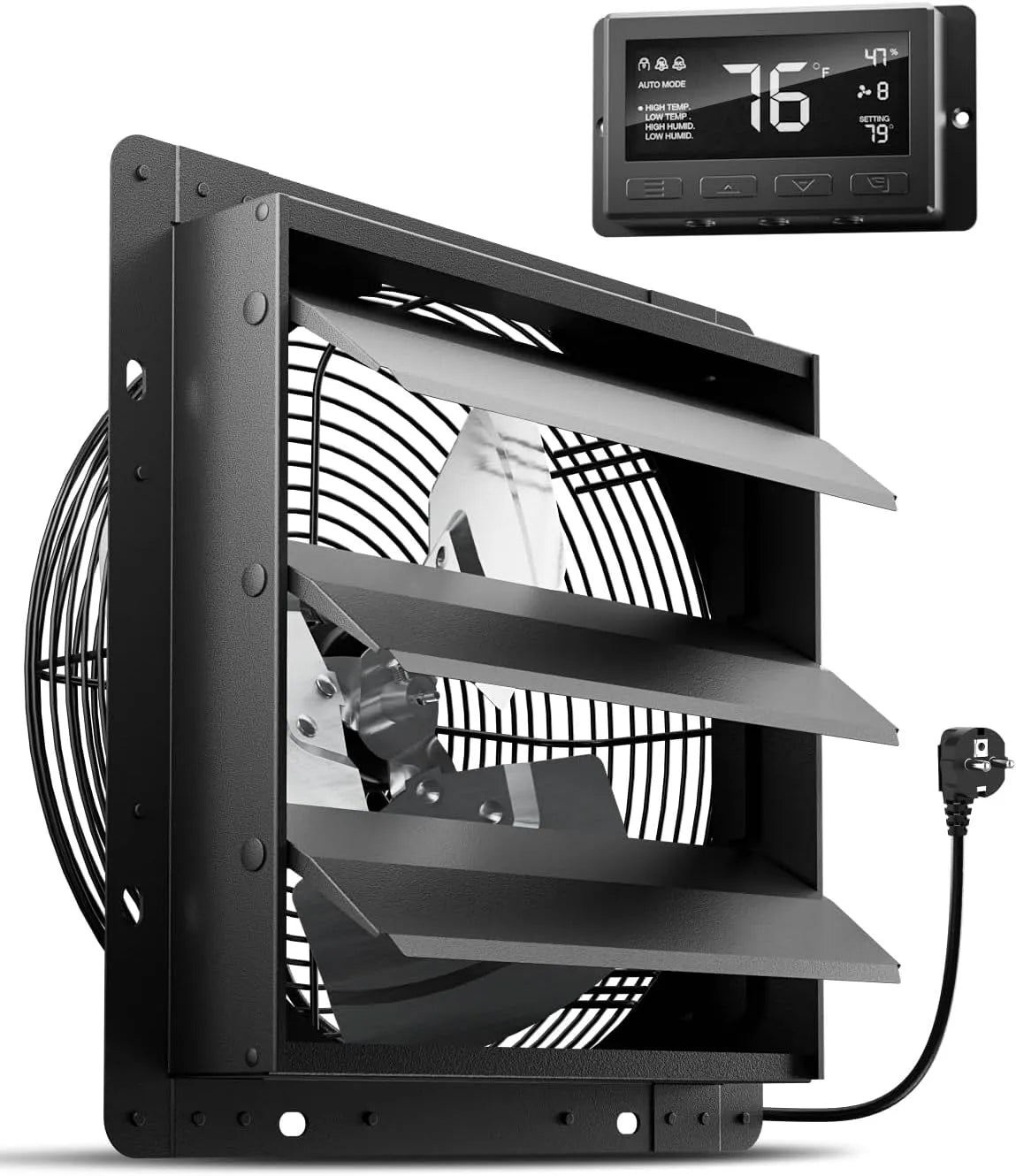 Afzuigventilator met 300 mm, 315 x 315 mm, 1650 m3/h, 10 snelheden, aluminium en 9-uurs timer