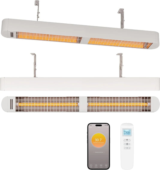 Infraroodverwarming met 1500 W, WiFi, timer, wandmontage, afstandsbediening, app-bediening, voor binnen en buiten en wit