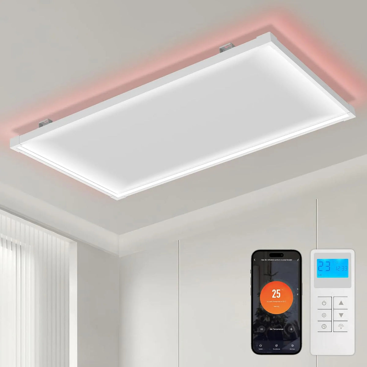 Infraroodverwarming met 770 W, wifi, 60 x 120 cm, 12-14 m2, 50 °C, timer, afstandsbediening en aluminium