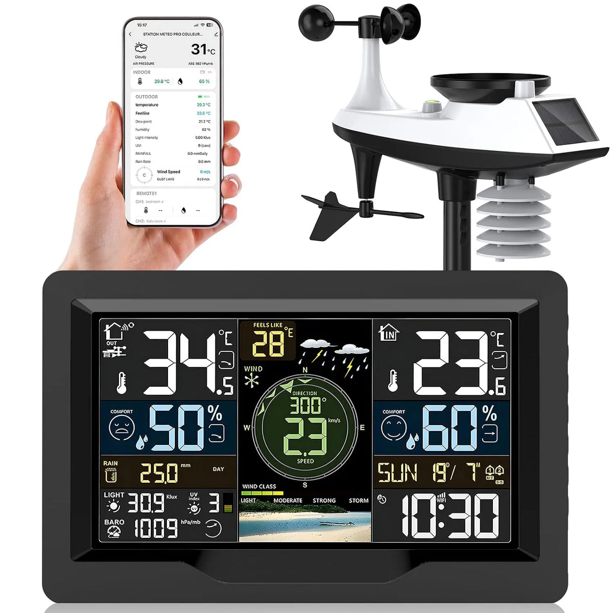 Weerstation met WiFi, 12–24 Uur en app-bediening, 24 u Weersvoorspelling