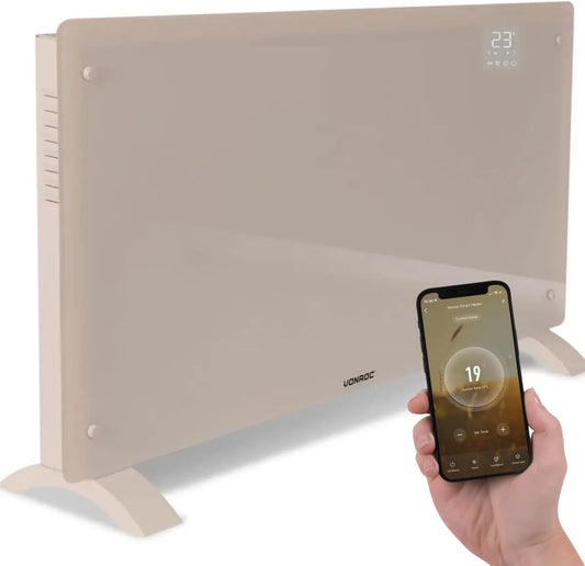 VONROC Elektrische kachel met 1250 W, 2500 W, 30m2, Wifi, timer, digitaal display, regelbare thermostaat en beige