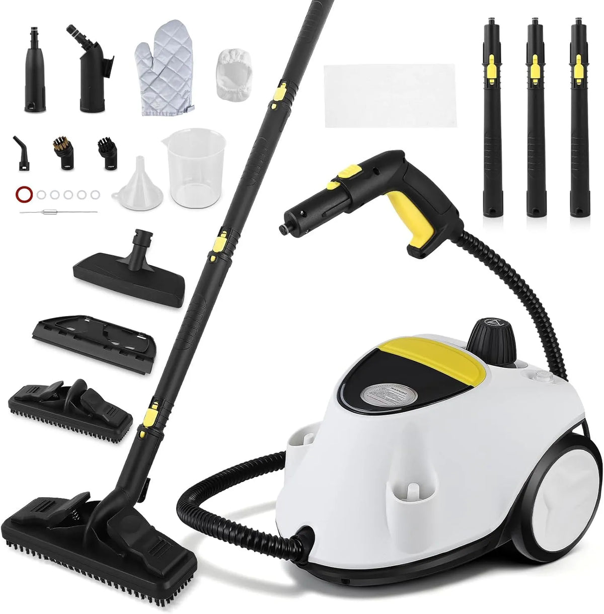 Stoomreiniger met 2100 W, 160 °C, 2,1 l, 5 bar, 8 minuten, 70 minuten, 100 m2 en waterreservoir