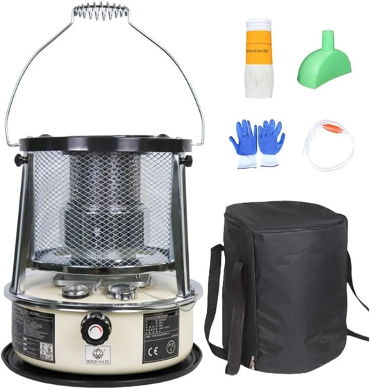 Elektrische kachel met 33 x 33 x 38 cm, 19-21 uur en wit, Kerosine Convectieverwarmer Camping Draagbare Ruimteverwarmer
